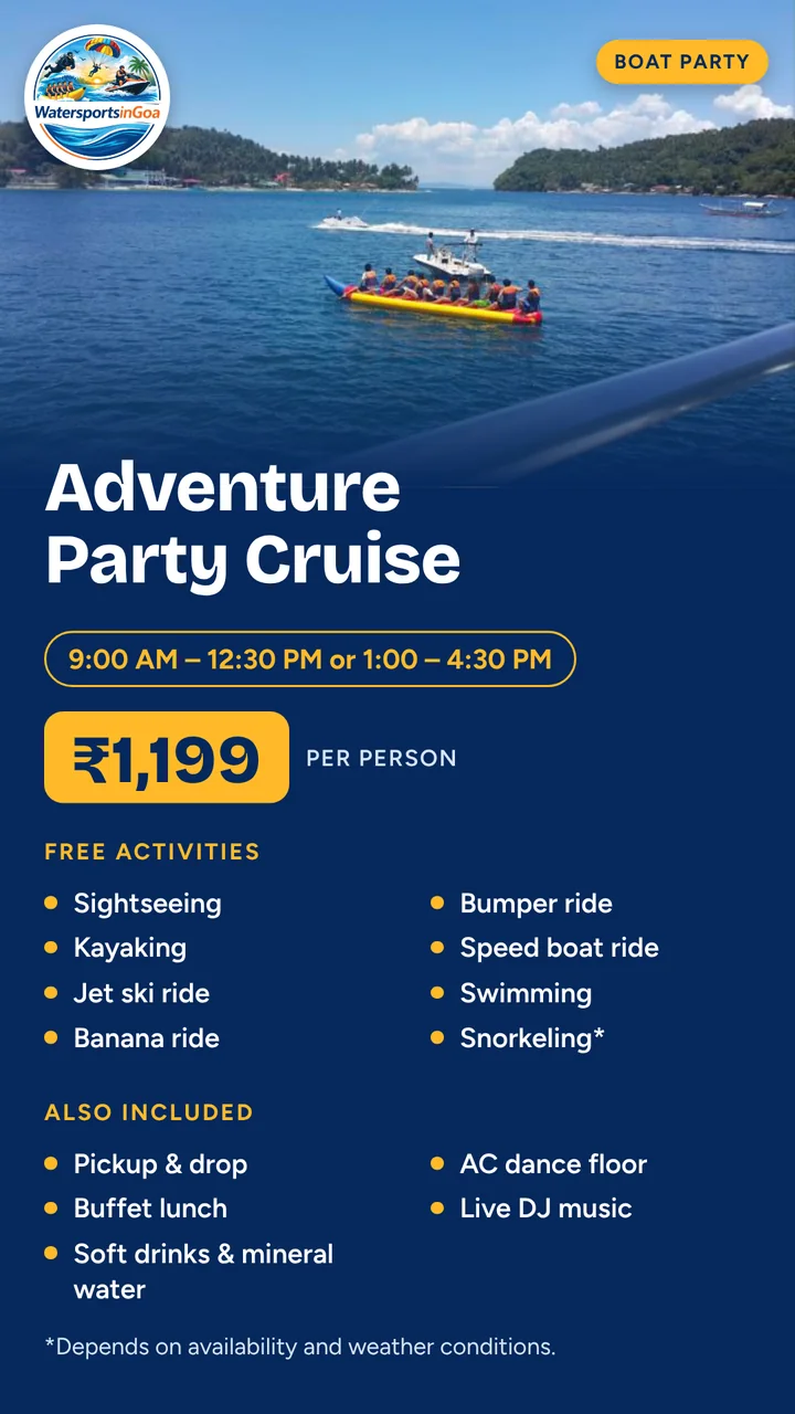 Adventure Party Cruise package poster with price, timings and inclusions
