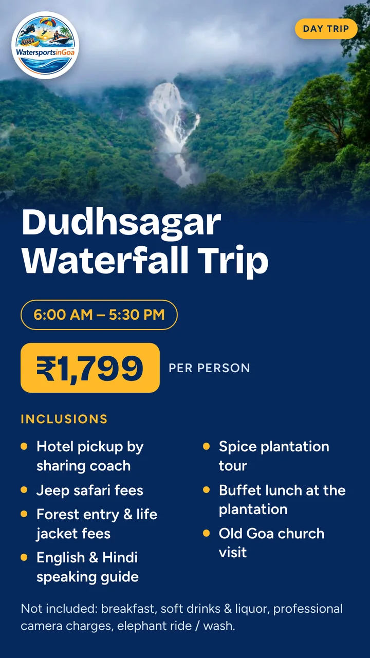 Dudhsagar Waterfall Trip package poster with price, timings and inclusions