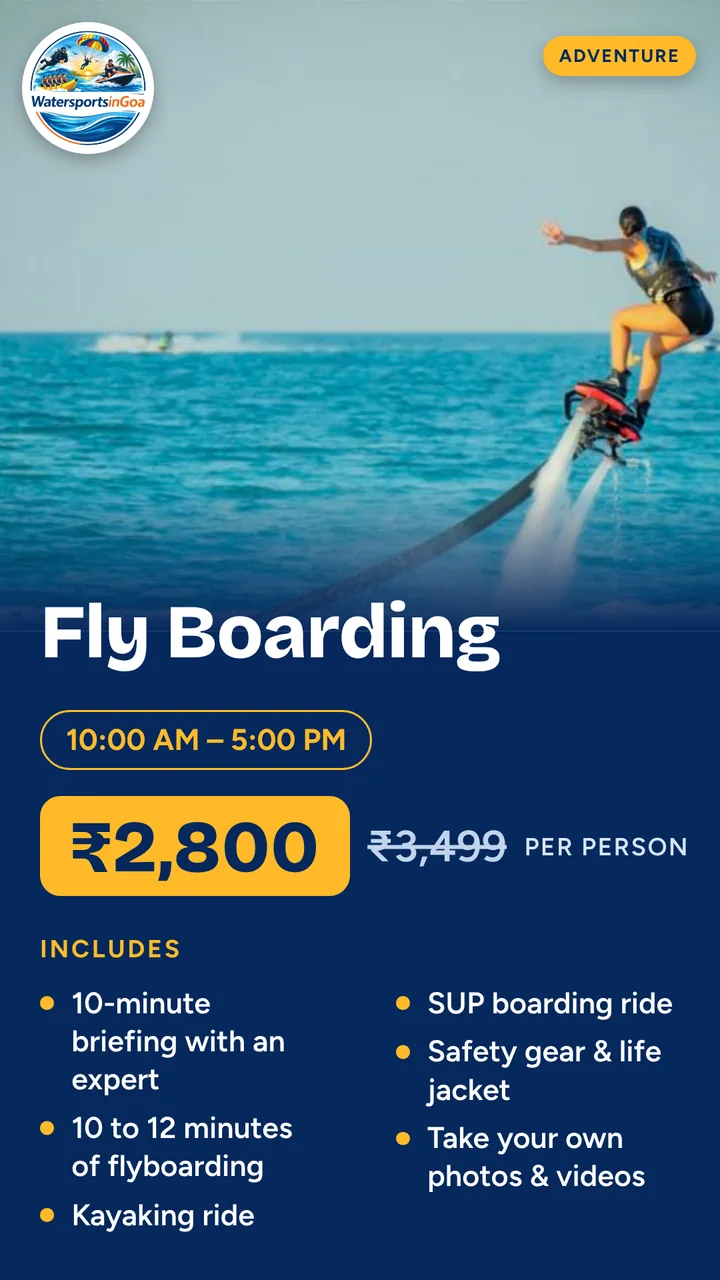 Fly Boarding package poster with price, timings and inclusions