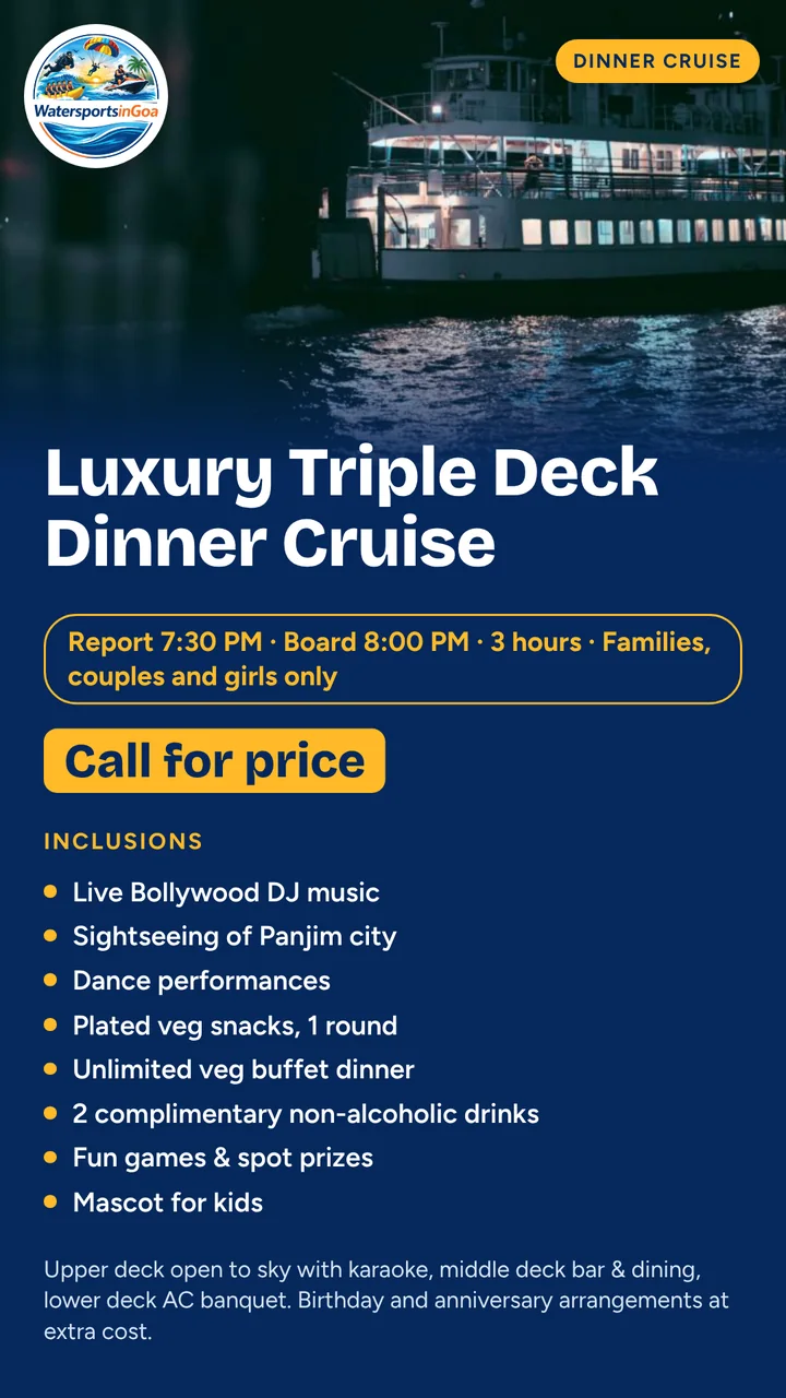 Luxury Triple Deck Dinner Cruise package poster with price, timings and inclusions