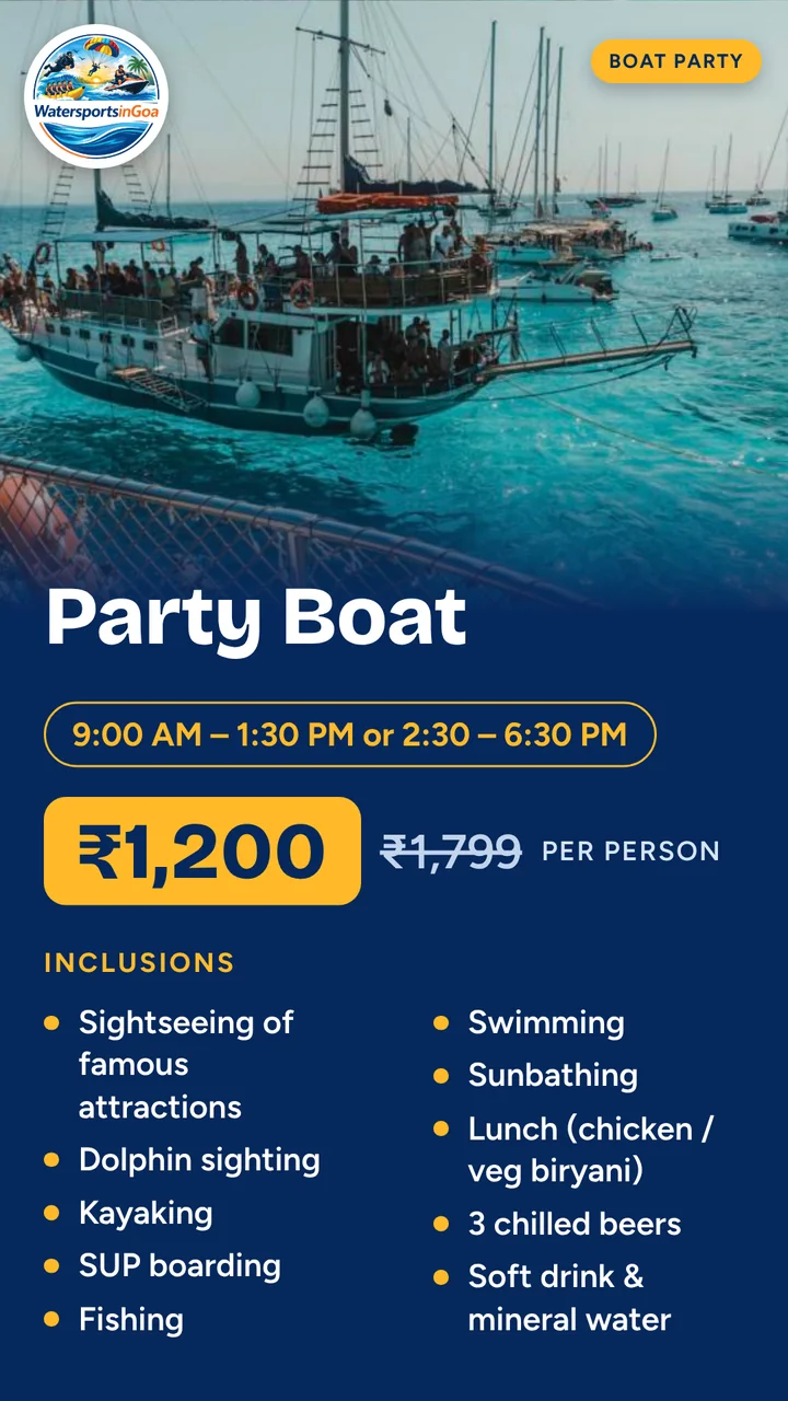 Party Boat package poster with price, timings and inclusions