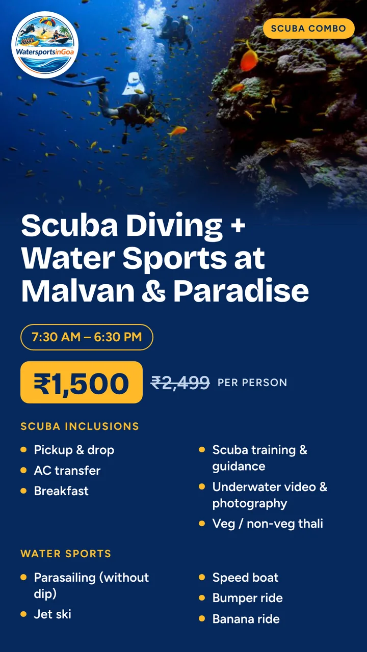 Scuba Diving + Water Sports at Malvan & Paradise package poster with price, timings and inclusions
